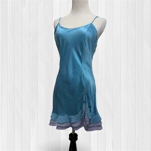 Y2K Victoria’s Secret Silk Mermaid Chiffon Ruffle blue/purple Slip Dress Chemise